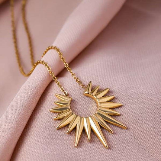 Golden Sunburst Pendant Necklace for Women