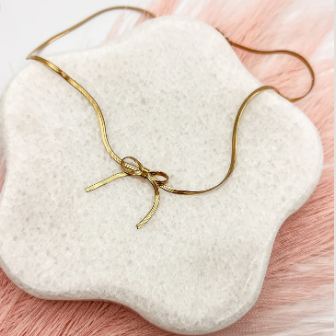 Delicate Ribbon Bow Gold Necklace – Chic Everyday Jewelry