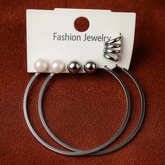 Elegant Pearl & Metallic Hoop Earrings Set | Fashion Jewelry