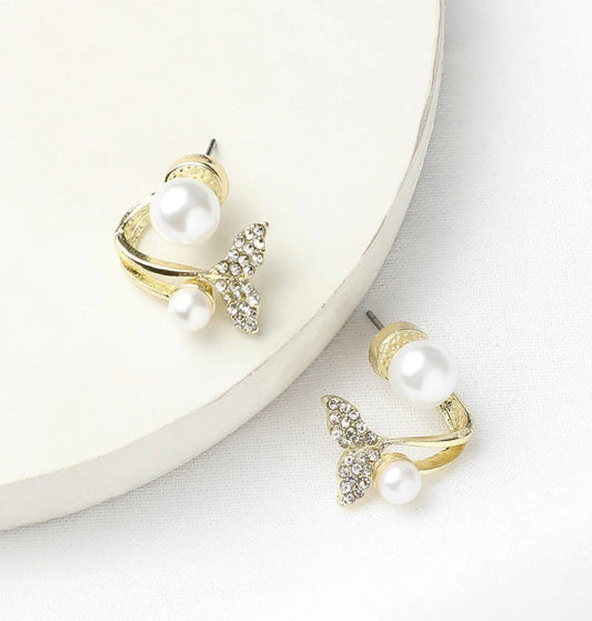 Fishtail Pearl Stud Earrings-Jewelry for Women