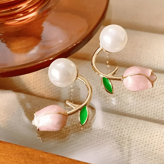 Elegant Pearl Flower Bud Earrings – Unique Floral Jewellery for Women
