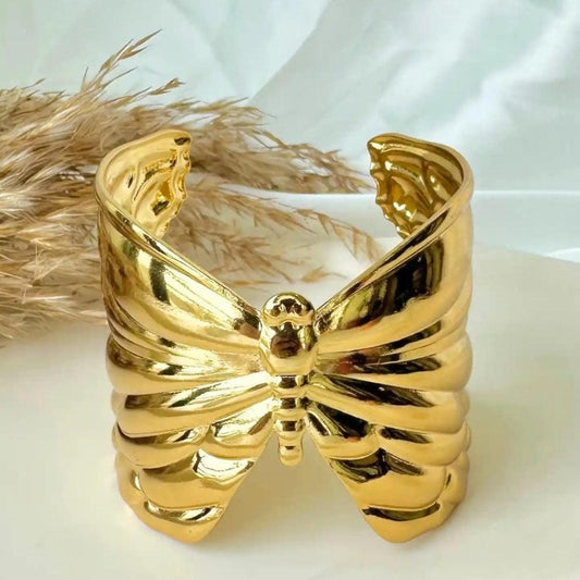 Gold-Plated Butterfly Statement Cuff Bracelet
