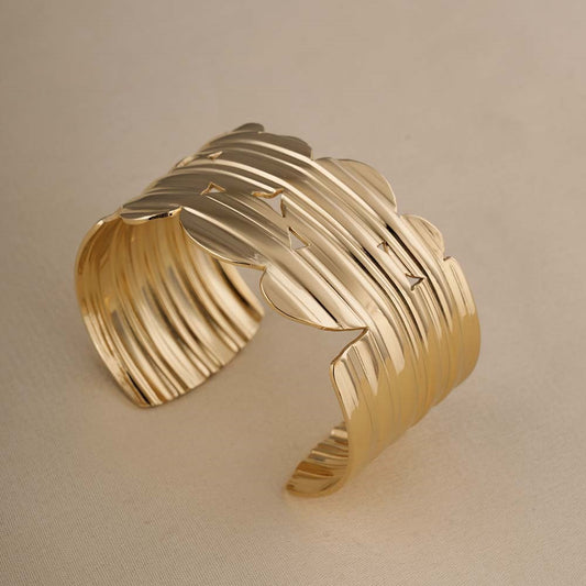 Gold-Plated Textured Open Cuff Bracelet–Elegant Statement Jewelry