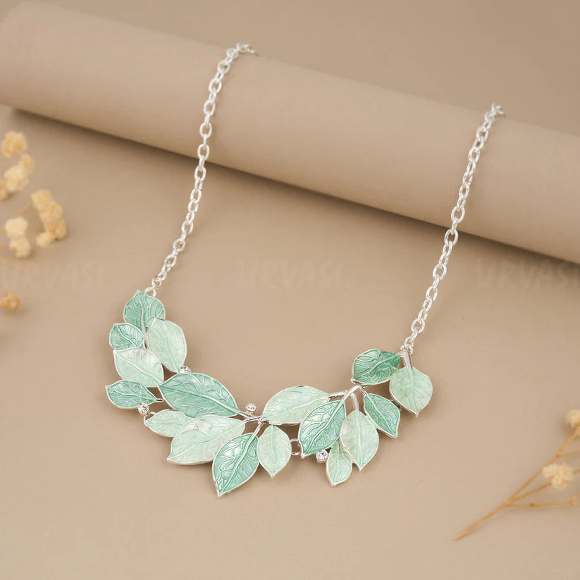 Mint Green Leaf Necklace | Elegant Lightweight Jewelr