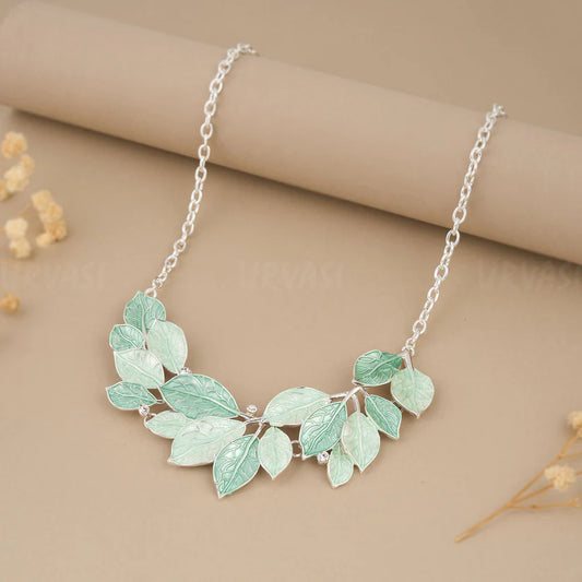 Mint Green Leaf Necklace | Elegant Lightweight Jewelr