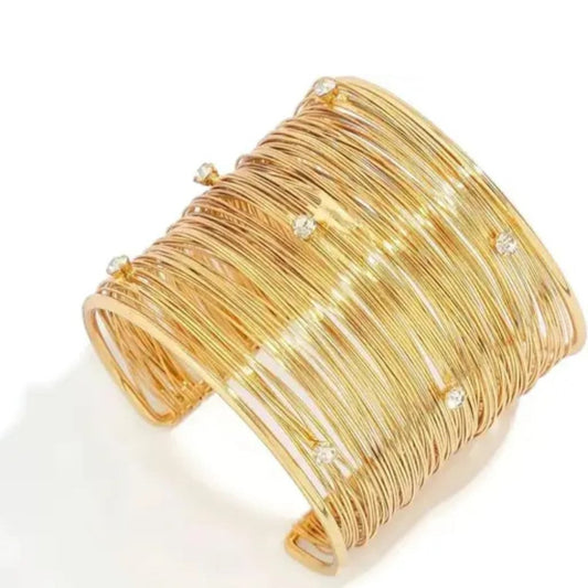 Gold Wire Cuff Bracelet with Crystals – Adjustable