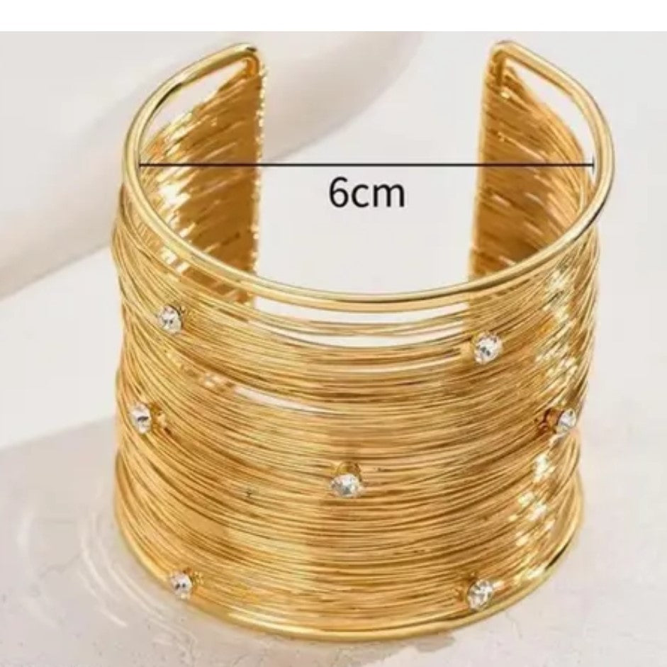 Gold Wire Cuff Bracelet with Crystals – Adjustable