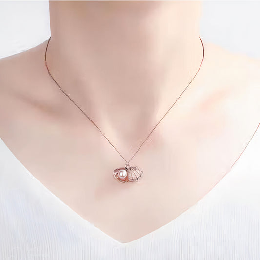 Rose Gold Oyster shell pearl pendant necklace for women